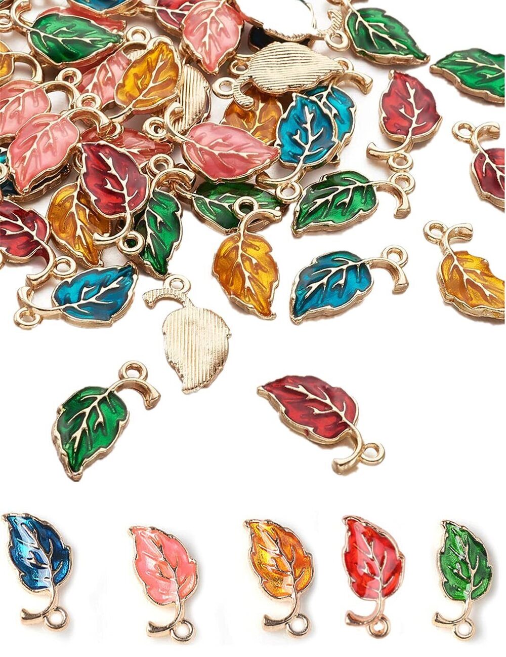 4793 Assorted 50pcs Leaf Enamel Charms Pendants Alloy Leaves Beads Wine